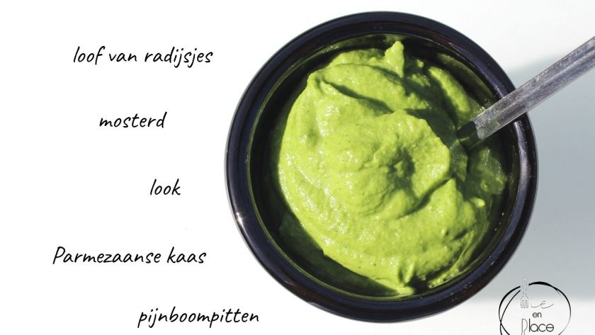 Mie en place pesto van radijsloof