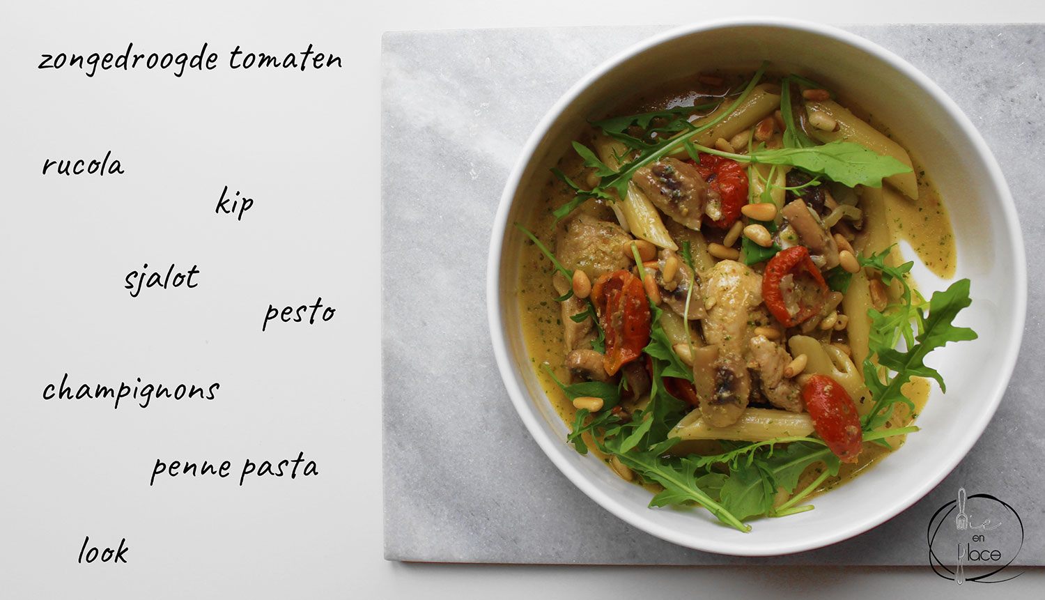 Mie en Plzce kip pesto