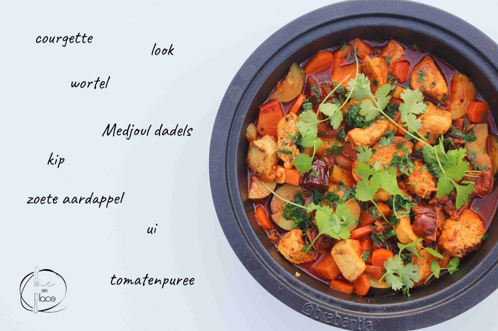 Tajine met kip en Medjouldadels