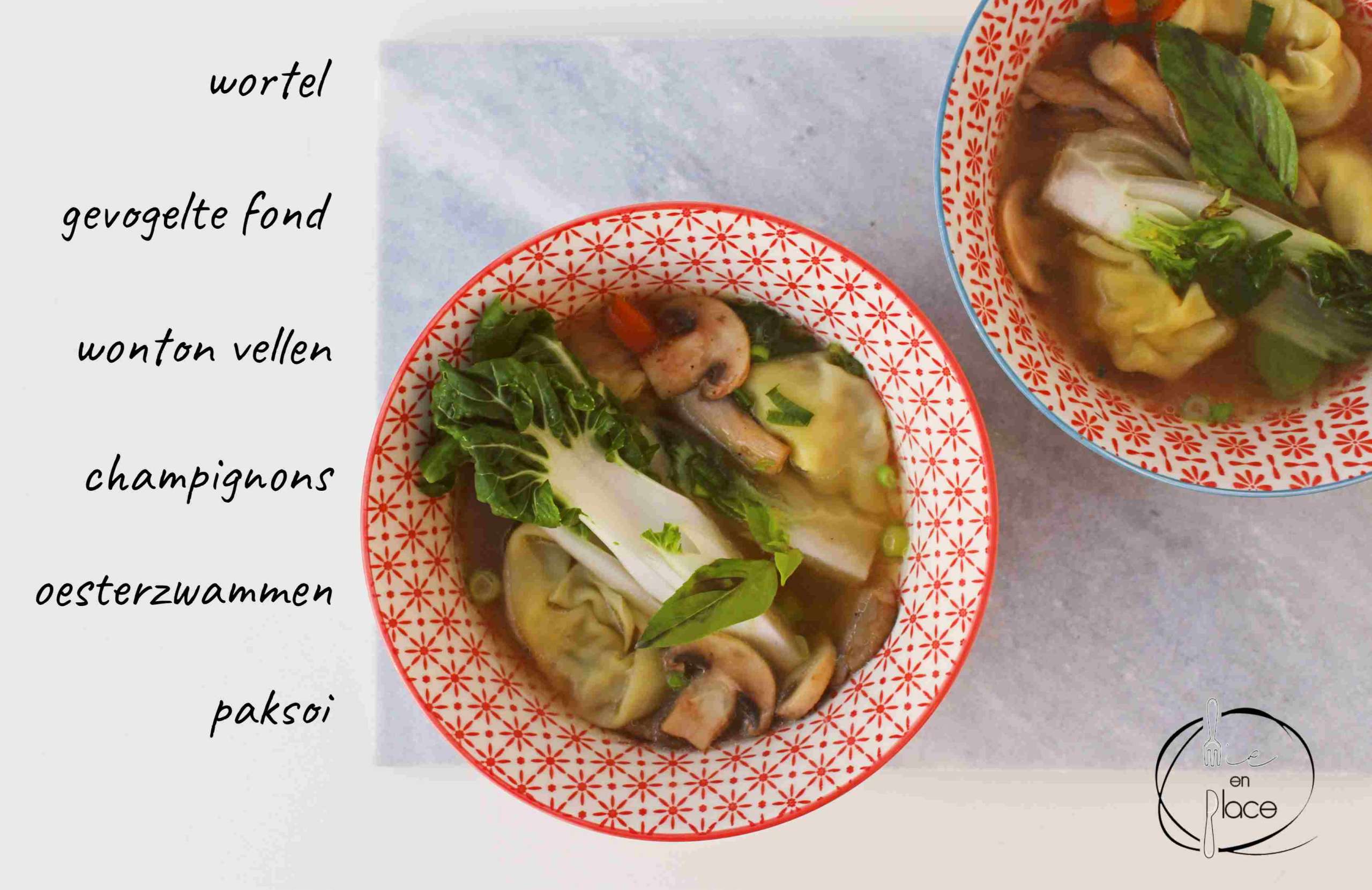 Mie en Place wonton soep met paksoi en oesterzwammen