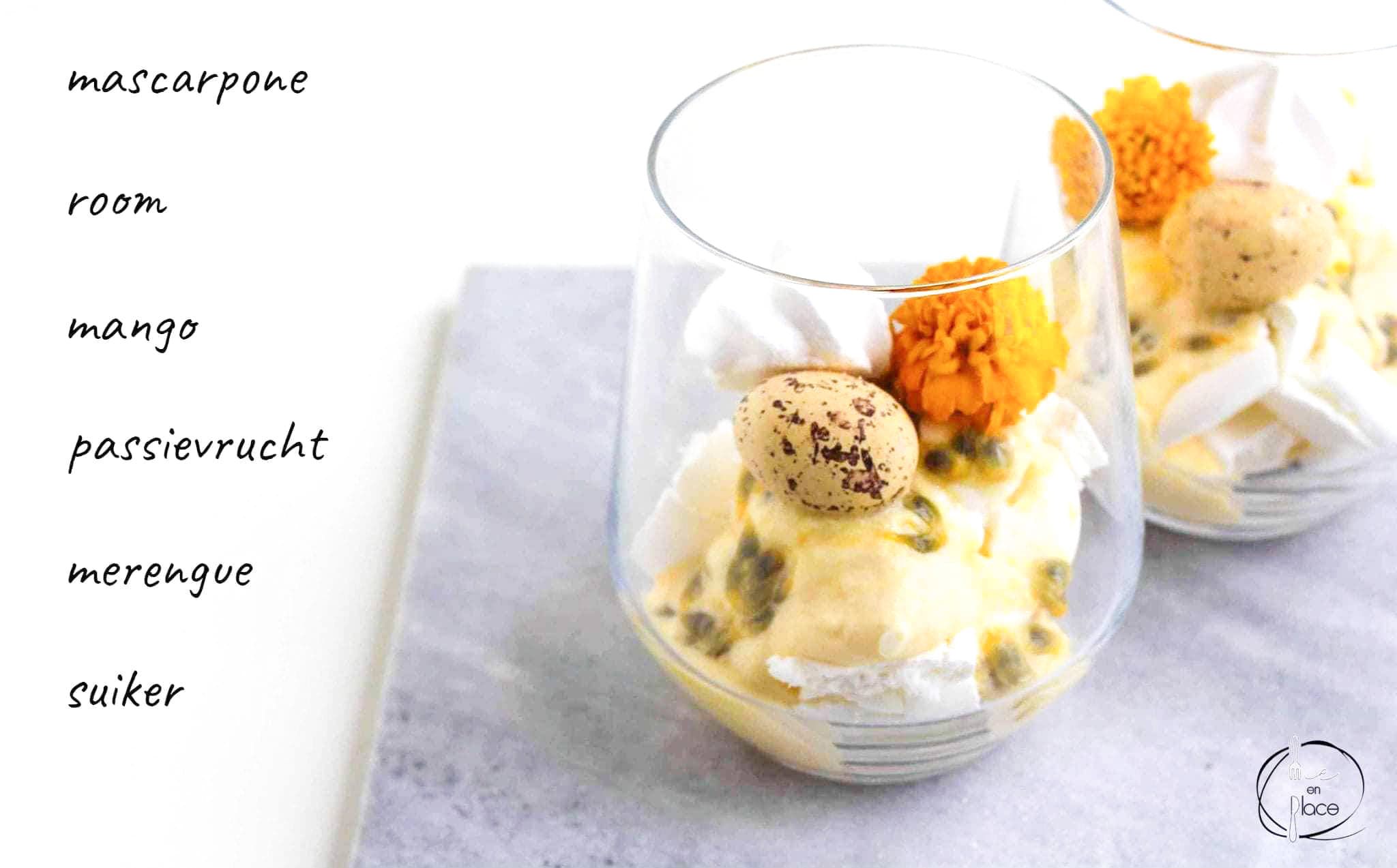 Mie en Place Eton mess met mango en passievrucht