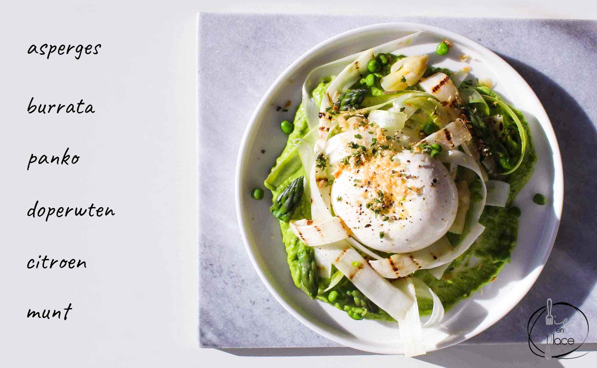 Mie en Place gegrilde asperges met burrata