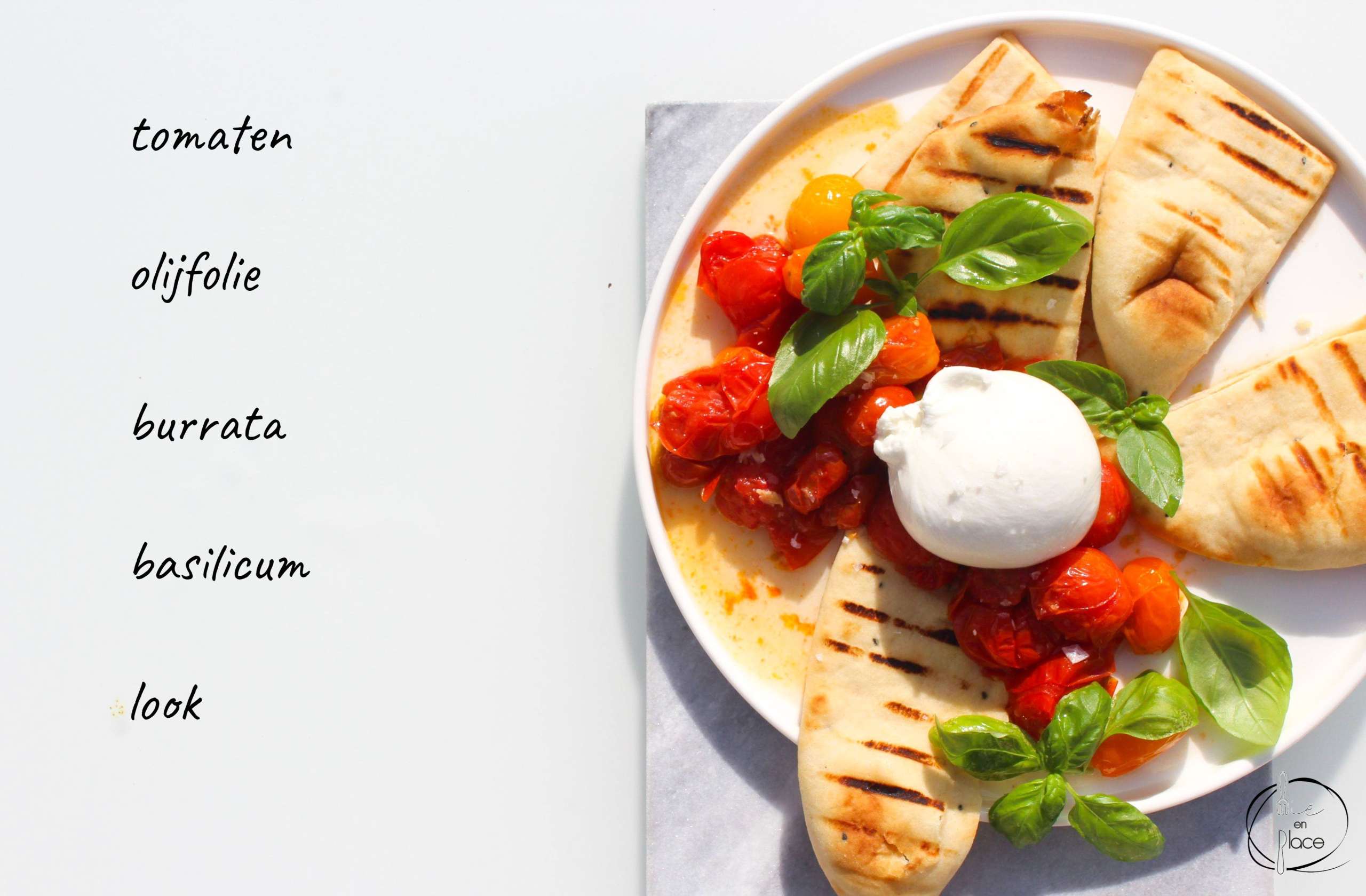 Mie en Place warme tomaten met burrata