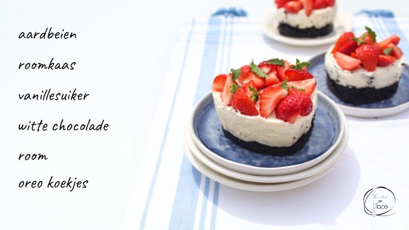 Mie en Place cheesecake met oreo en aardbeien