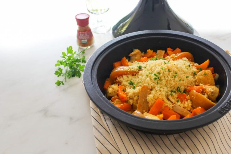 Tajine met kip, pompoen en wortel