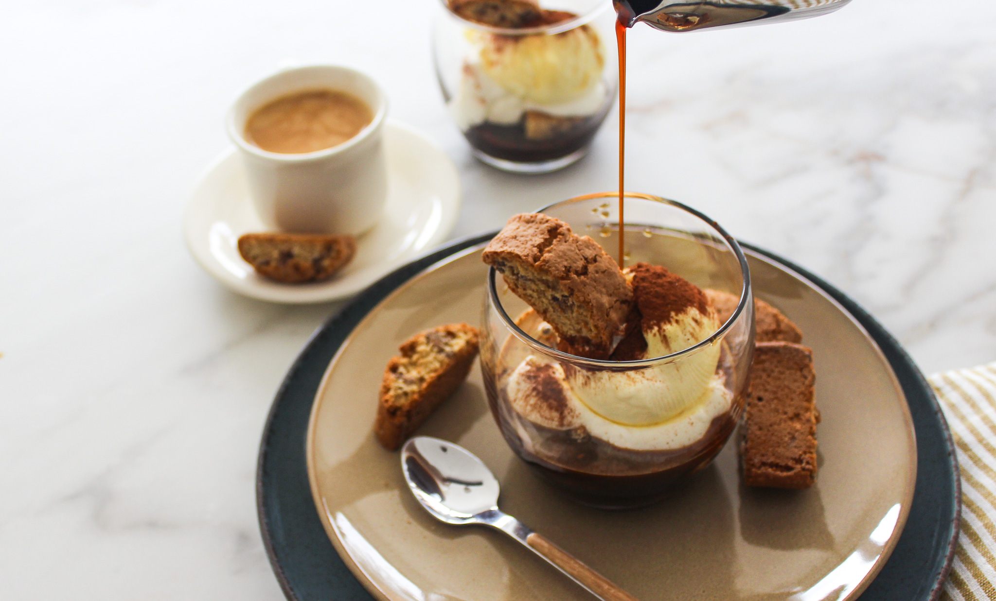 Mie en place tiramisu affogato